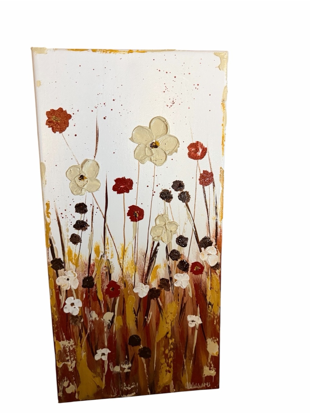 Original Artwork Field of Wildflowers Abstract Blooms Impressionism 10 x 20”